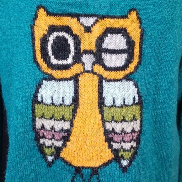 Woolrich orange winking Owl teal sweater C313:5:81 - Picture 2 of 8